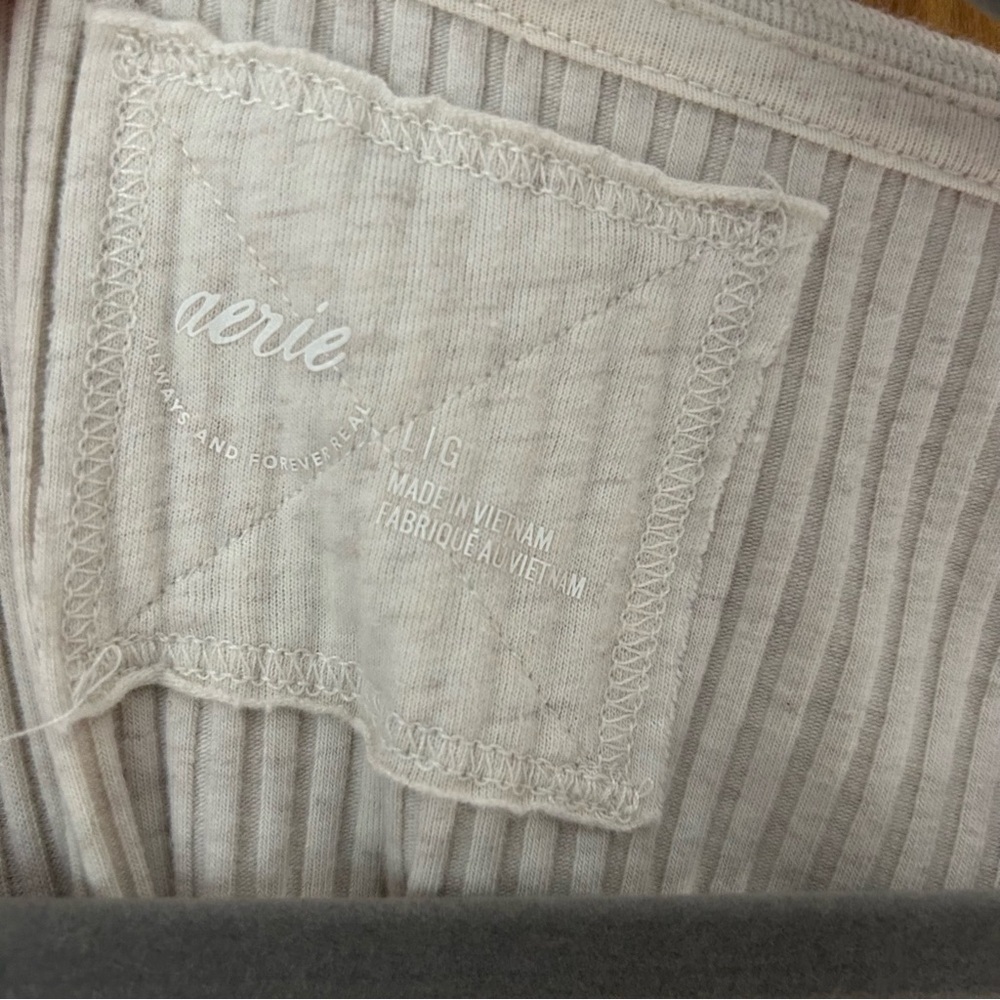 aerie Ribbed Henley Long-Sleeve Top - Light Cream - Picture 2 of 3
